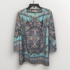 Violet + Claire Womens Colorful Paisley 3/4 Sleeve Tunic Top 2X Boho Hippie